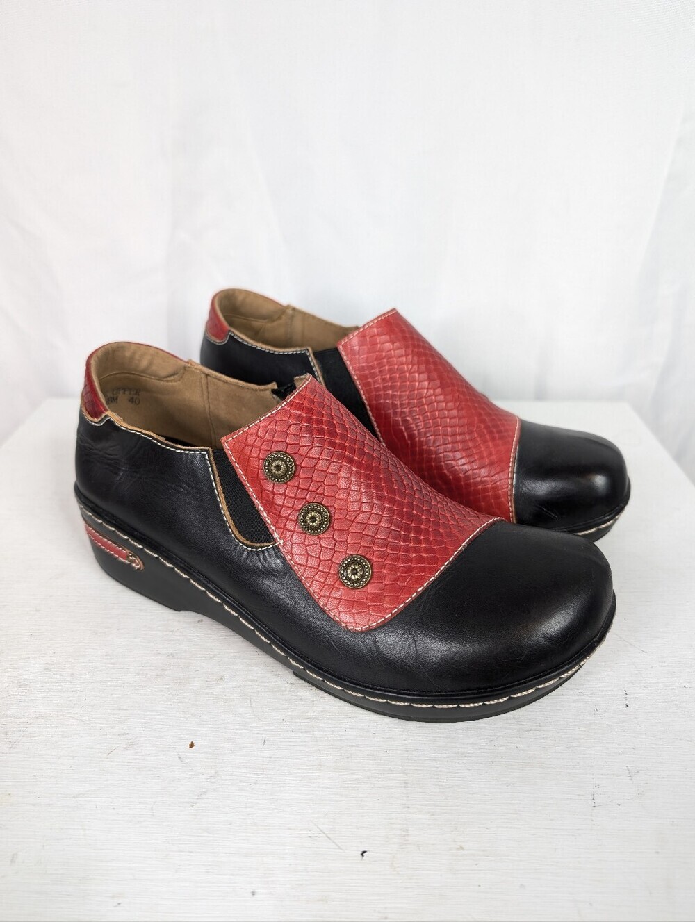Spring Step Lartiste Red Leather Snakeskin Loafers